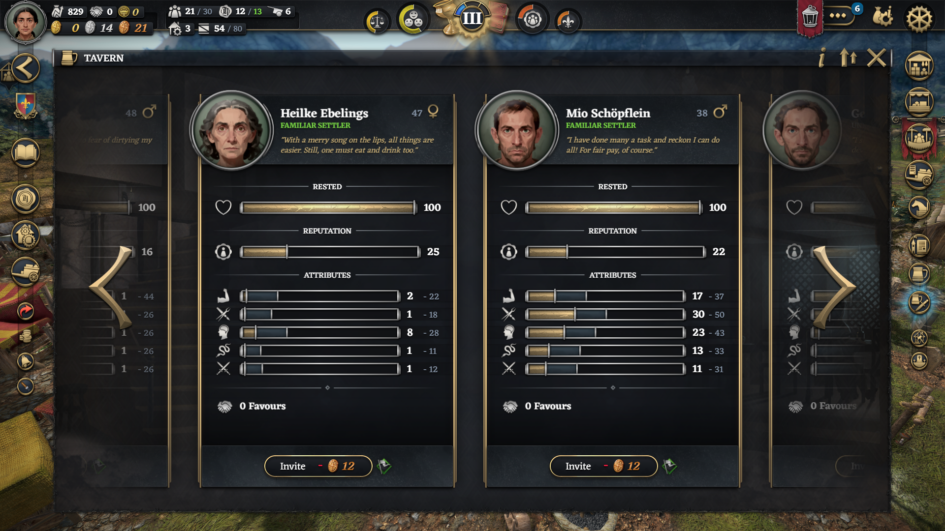 Official Tavern visitor panel with a selected guest and Invite button