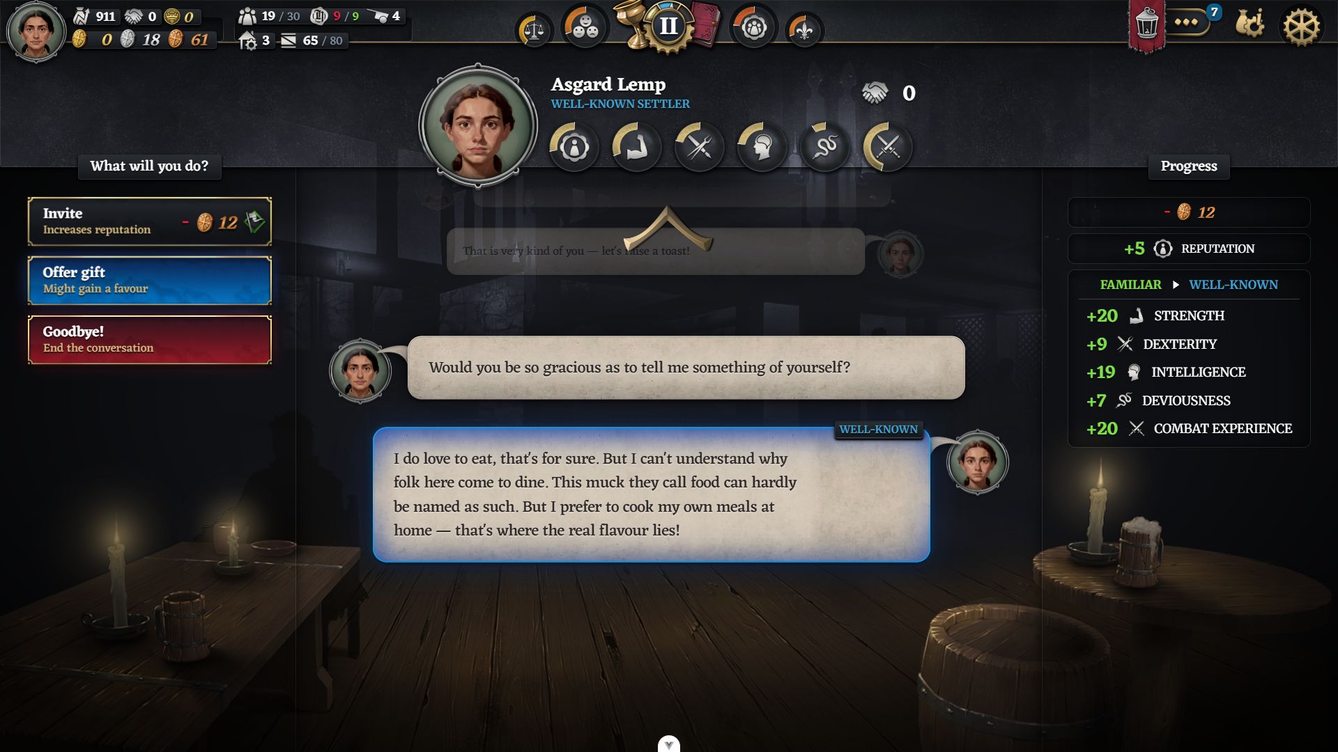 Official Tavern Get to know result: a guest says she likes cooking at home and Offer gift is visible